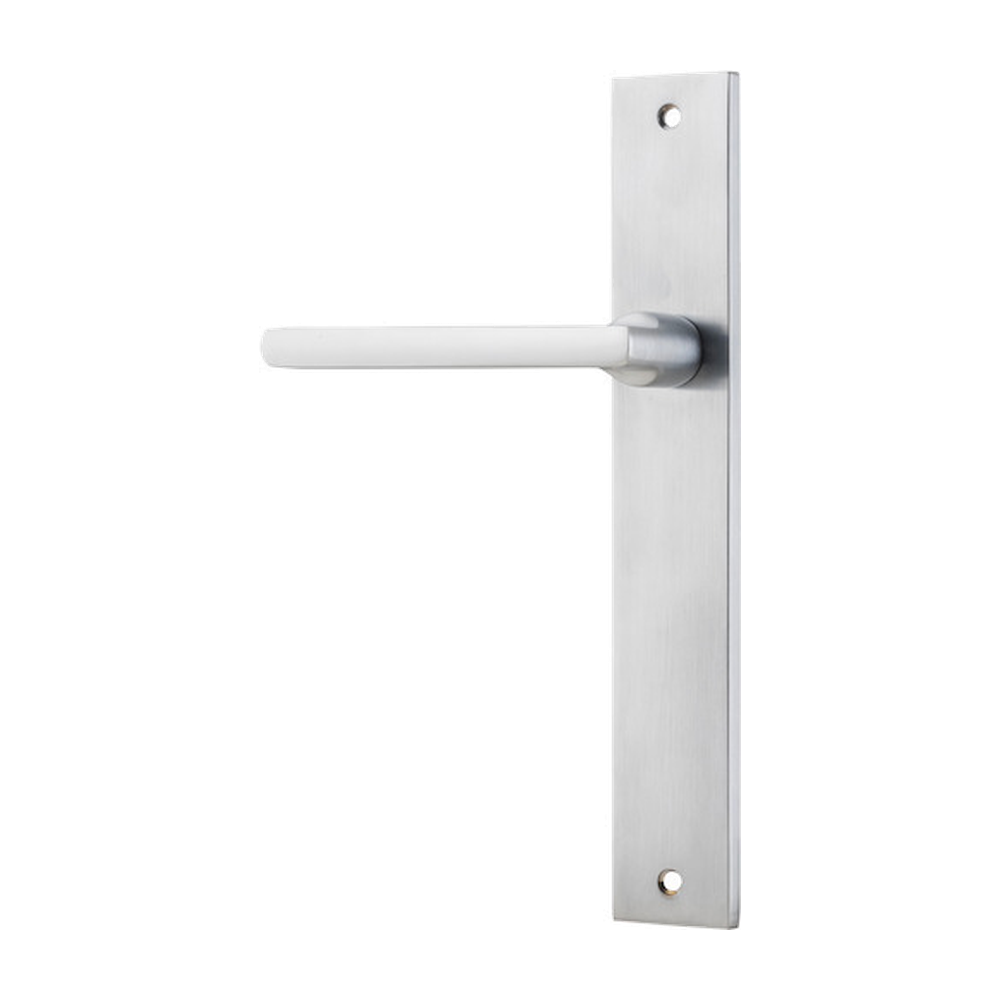 Door Lever Baltimore Rectangular Latch Left Hand Fixed Brushed Chrome L118xP54mm BPH240xW38mm in Brushed Chrome
