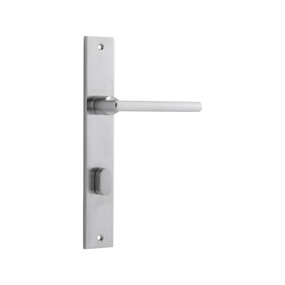 Pair of Iver Baltimore lever door handles on rectangular backplates, featuring a sleek, modern design in a polished finish.