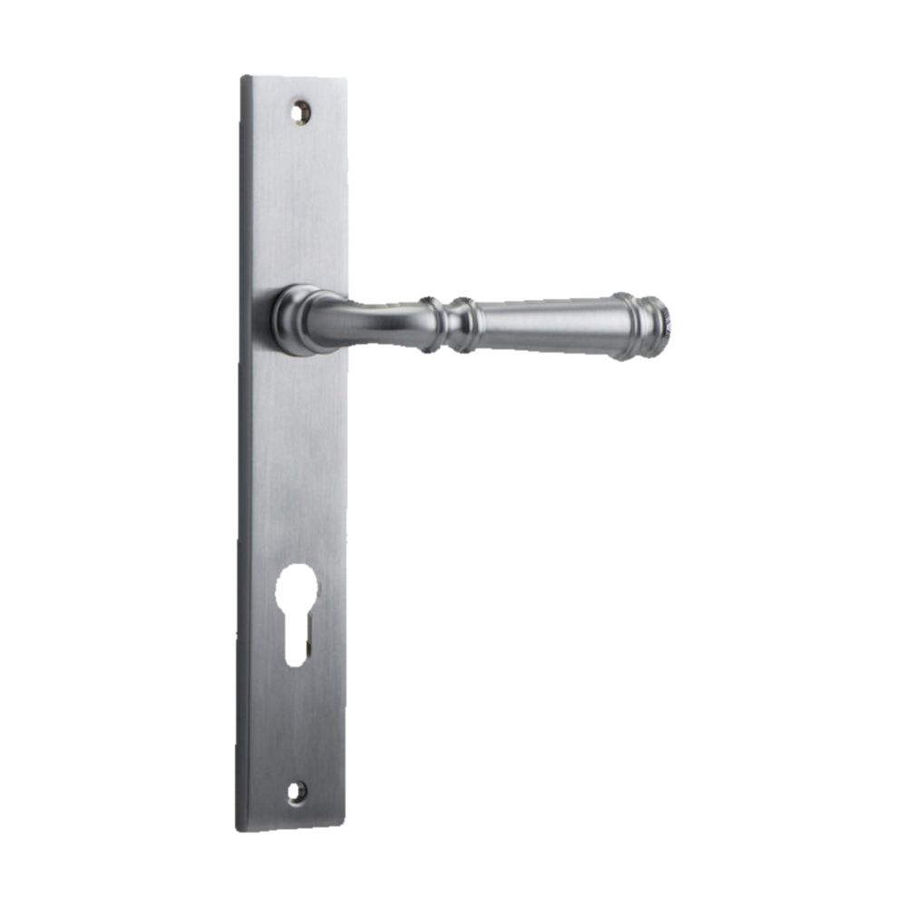 Door Lever Verona Rectangular Euro Brushed Chrome CTC85mm H237xW50xP59mm in Brushed Chrome