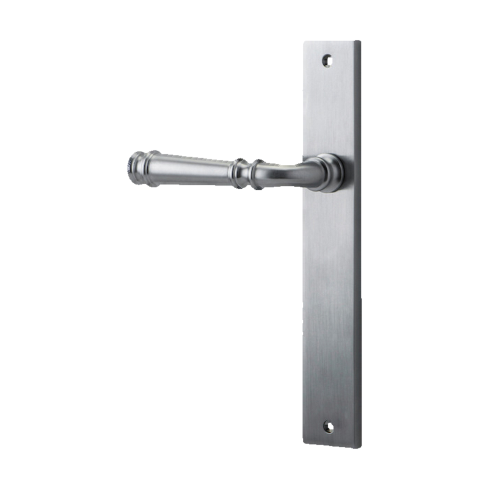 Door Lever Verona Rectangular Latch Left Hand Fixed Brushed Chrome L122xP56mm BPH240xW38mm in Brushed Chrome