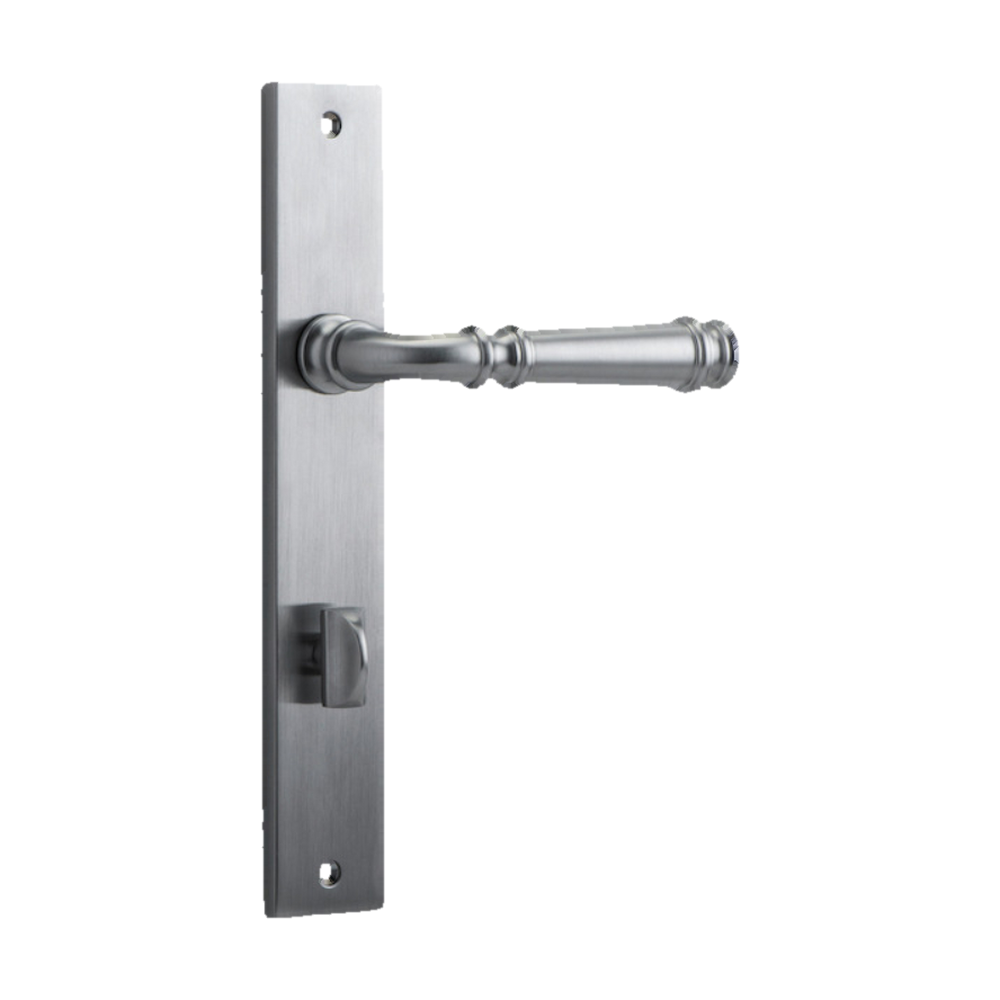 Door Lever Verona Rectangular Privacy Brushed Chrome CTC85mm H237xW50xP59mm in Brushed Chrome