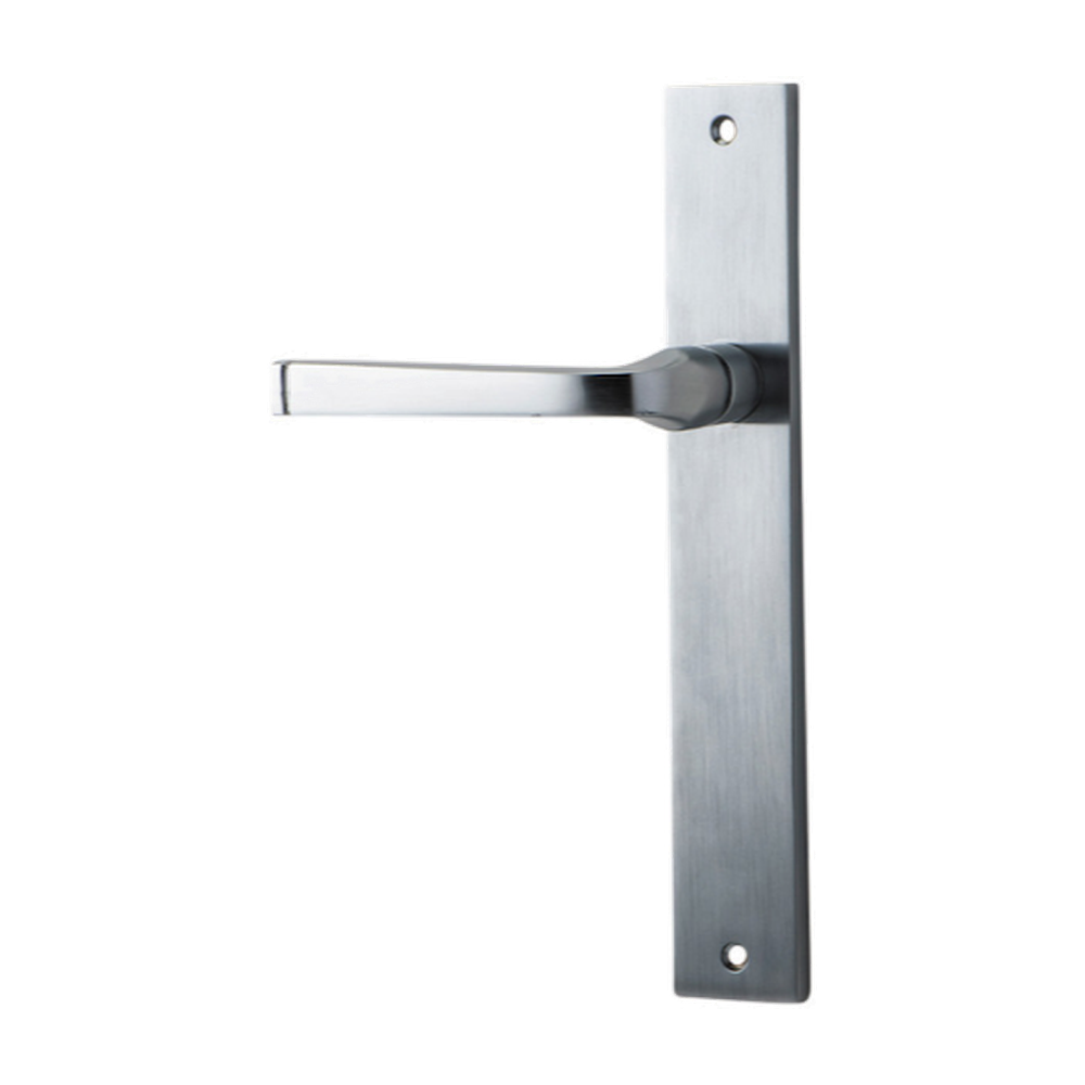 Door Lever Annecy Rectangular Latch Left Hand Fixed Brushed Chrome L117xP63mm BPH240xW38mm in Brushed Chrome