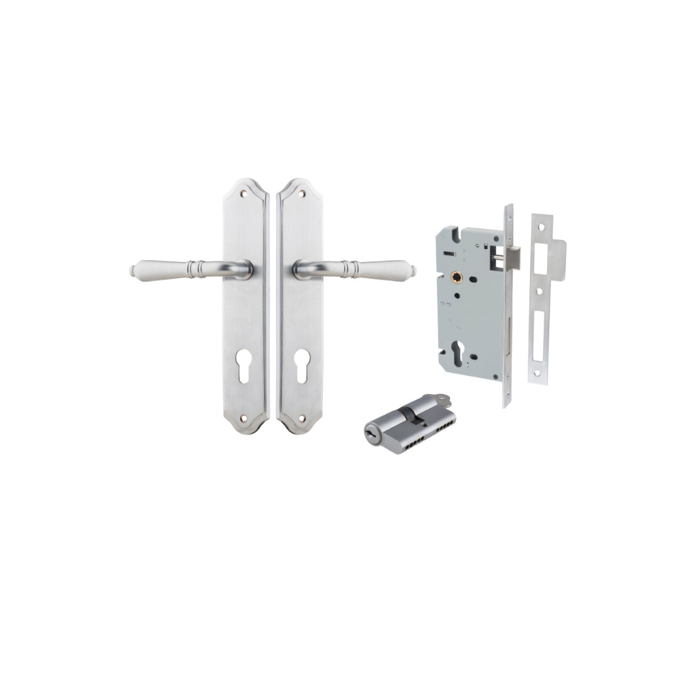 Door Lever Sarlat Shouldered Euro Brushed Chrome CTC85mm H250xW48xP57mm Entrance Kit Mortice Lock Euro Brushed Chrome CTC85mm Backset 60mm, Euro Cylinder Dual Function 5 Pin Brushed Chrome L65mm KA1 in Brushed Chrome
