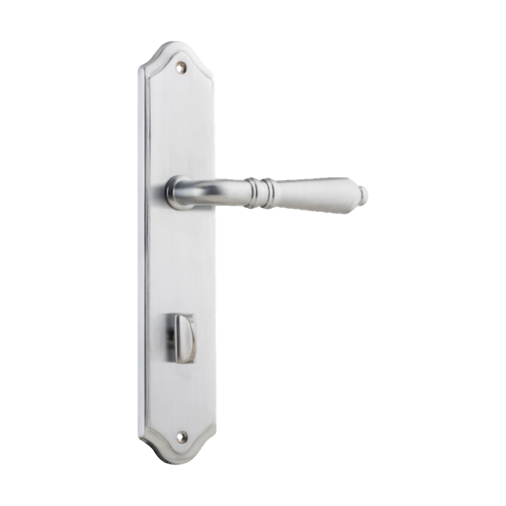 Door Lever Sarlat Shouldered Privacy Brushed Chrome CTC85mm H250xW48xP57mm in Brushed Chrome