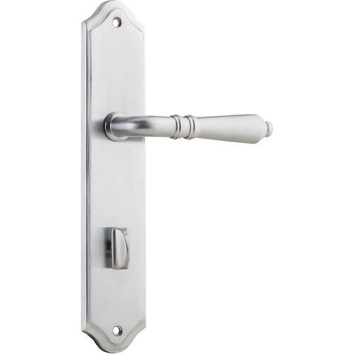 Door Lever Sarlat Shouldered Privacy Brushed Chrome CTC85mm H250xW48xP57mm in Brushed Chrome