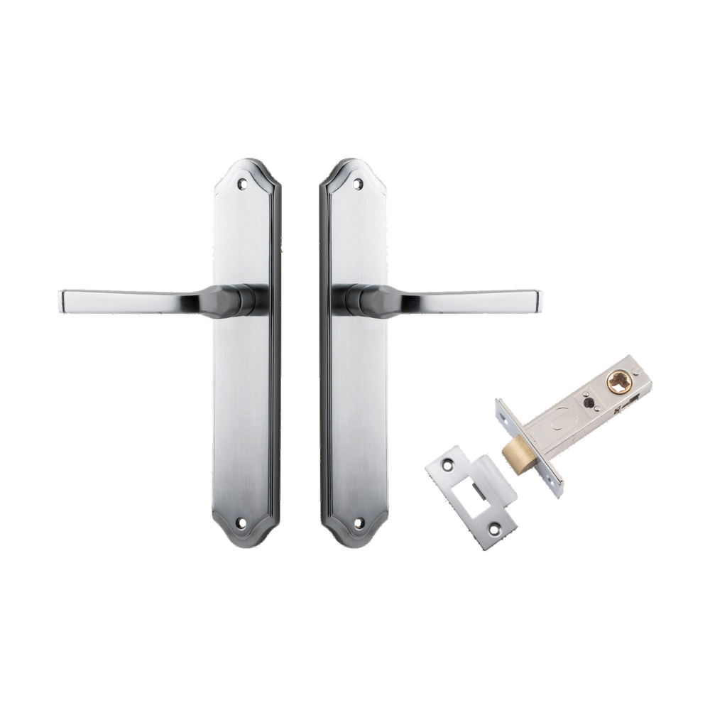 Door Lever Annecy Shouldered Latch Brushed Chrome H240xW50xP65mm Passage Kit Tube Latch Split Cam 'T' Striker Brushed Chrome Backset 60mm in Brushed Chrome