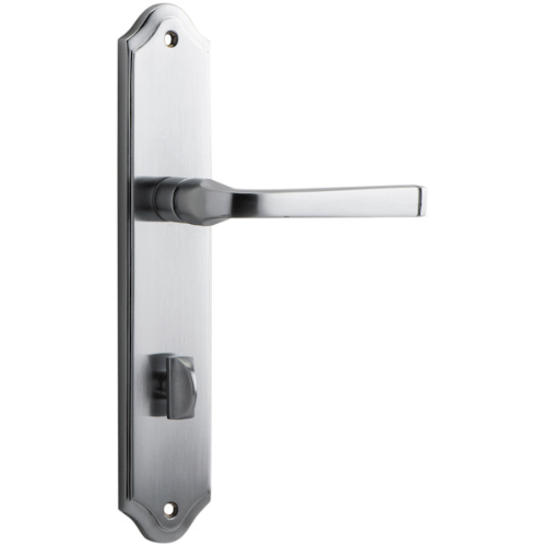 Pair of Iver Annecy lever handles on shouldered backplates, featuring a sleek, modern design for interior door hardware.