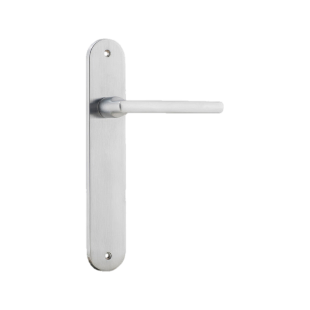 Door Lever Baltimore Oval Latch Brushed Chrome H230xW40xP55mm in Brushed Chrome