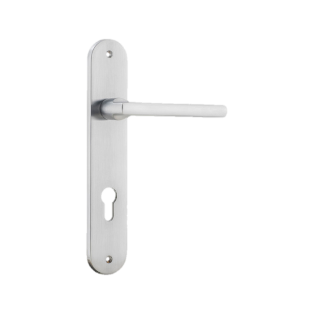 Door Lever Baltimore Oval Euro Brushed Chrome CTC85mm H230xW40xP55mm in Brushed Chrome
