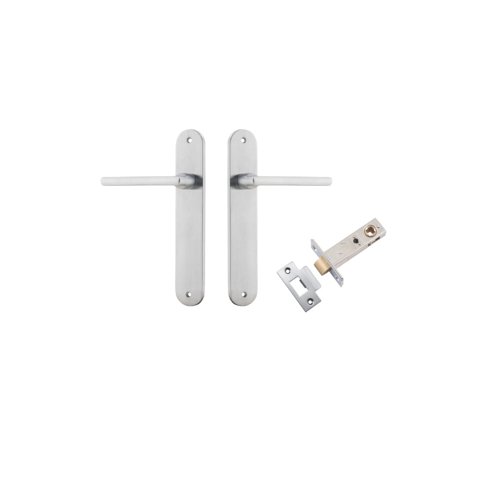 Door Lever Baltimore Oval Latch Brushed Chrome H240xW40xP55mm Passage Kit Tube Latch Split Cam 'T' Striker Brushed Chrome Backset 60mm in Brushed Chrome