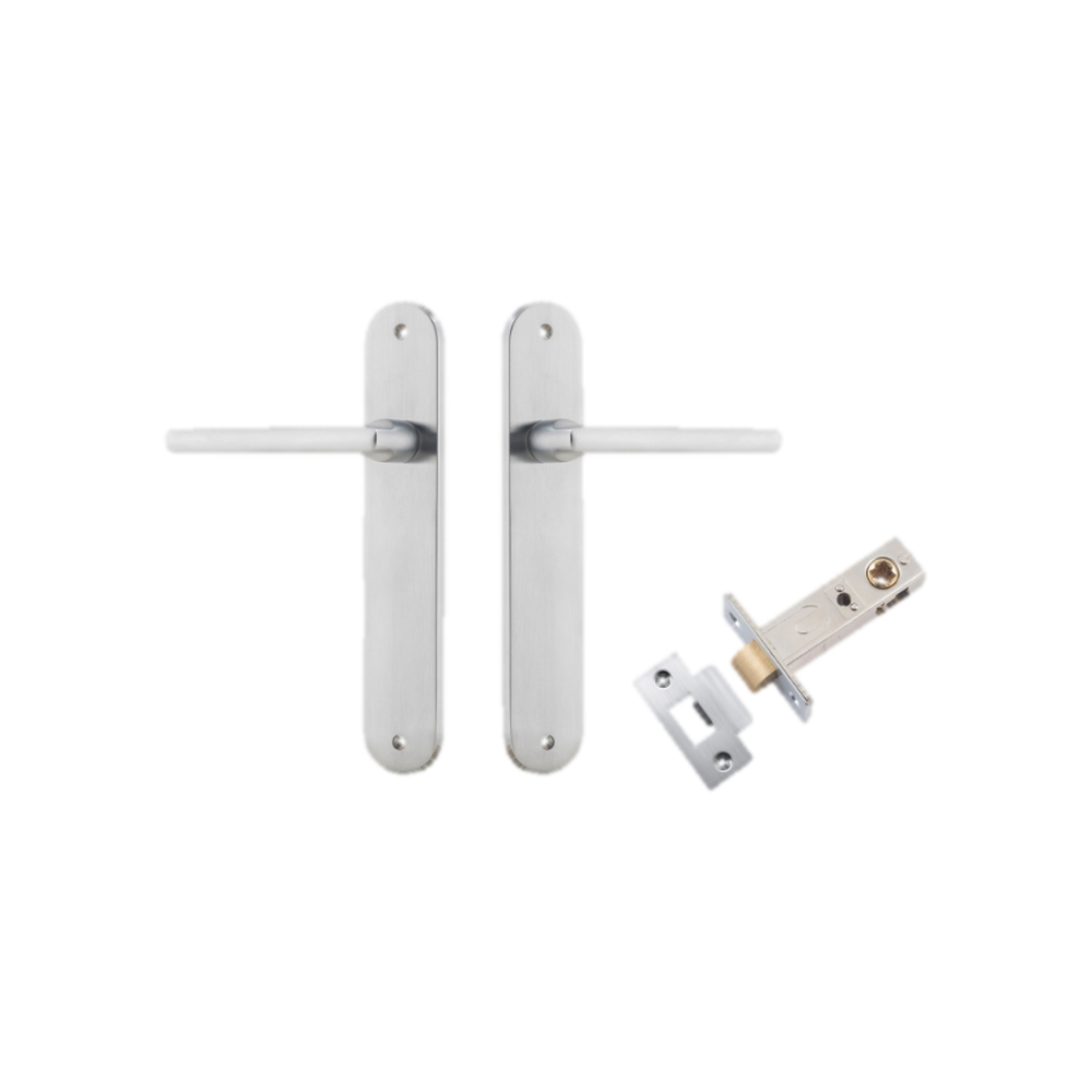 Door Lever Baltimore Oval Latch Brushed Chrome H240xW40xP55mm Passage Kit Tube Latch Split Cam 'T' Striker Brushed Chrome Backset 60mm in Brushed Chrome
