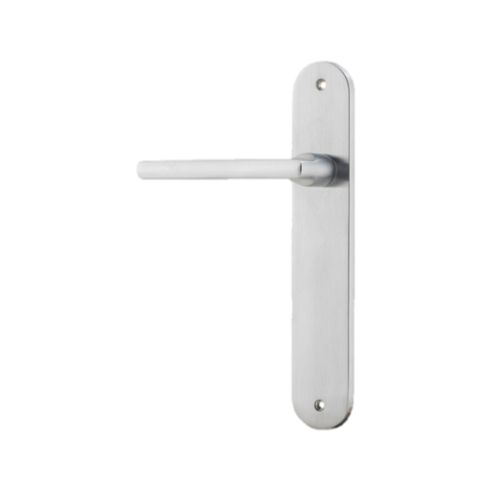Door Lever Baltimore Oval Latch Left Hand Fixed Brushed Chrome L118xP54mm BPH240xW40mm in Brushed Chrome