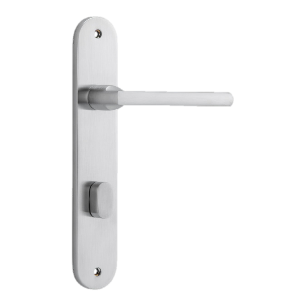 Door Lever Baltimore Oval Privacy Brushed Chrome CTC85mm H230xW40xP55mm in Brushed Chrome