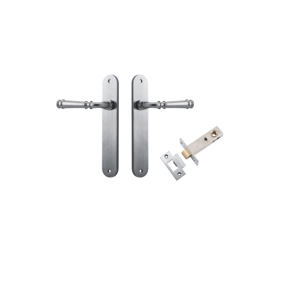 Door Lever Verona Oval Latch Brushed Chrome H240xW40xP59mm Passage Kit Tube Latch Split Cam 'T' Striker Brushed Chrome Backset 60mm in Brushed Chrome