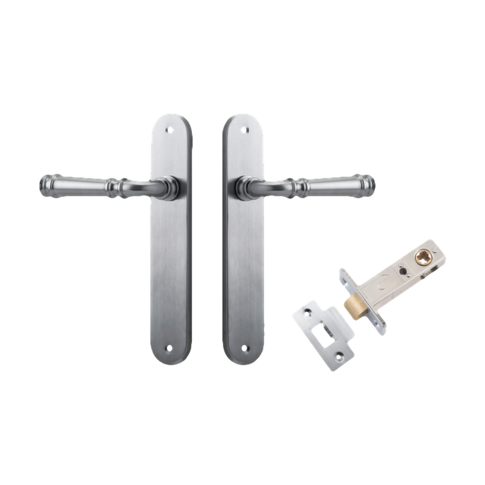 Door Lever Verona Oval Latch Brushed Chrome H240xW40xP59mm Passage Kit Tube Latch Split Cam 'T' Striker Brushed Chrome Backset 60mm in Brushed Chrome