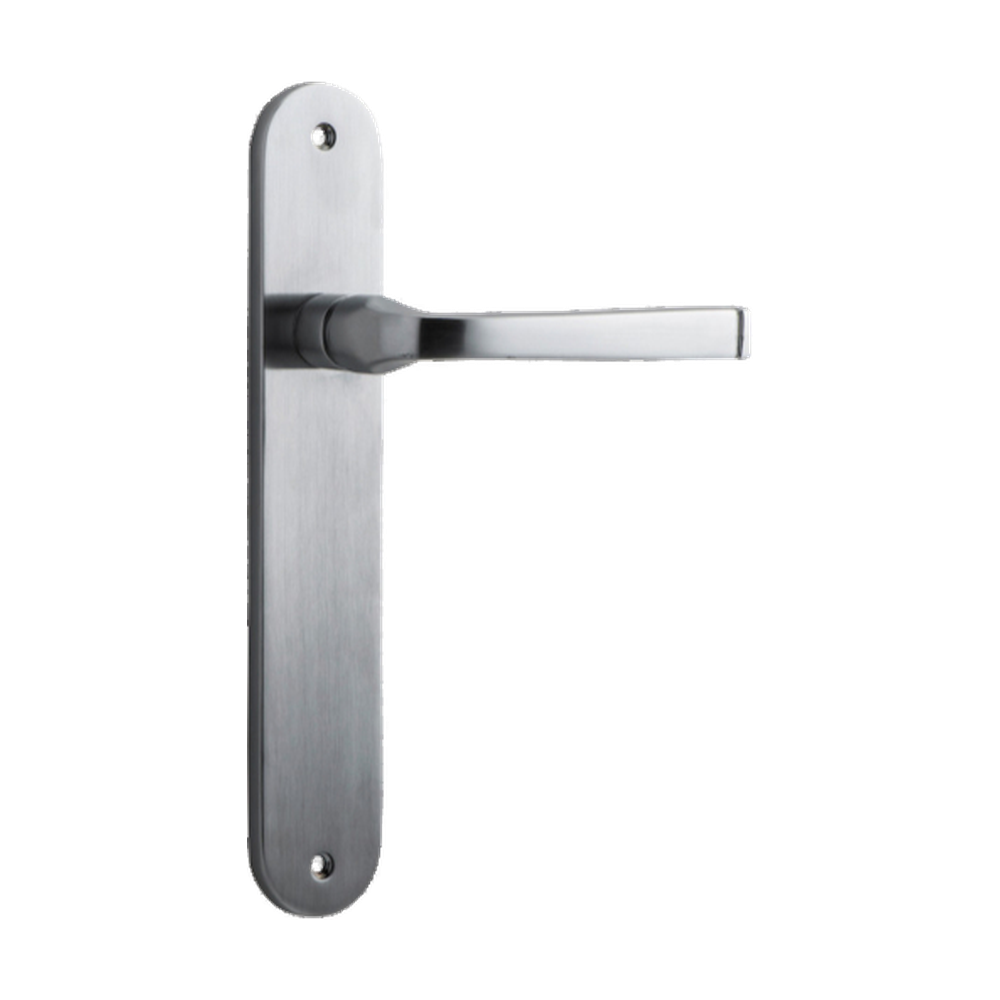 Door Lever Annecy Oval Latch Brushed Chrome H230xW40xP62mm in Brushed Chrome