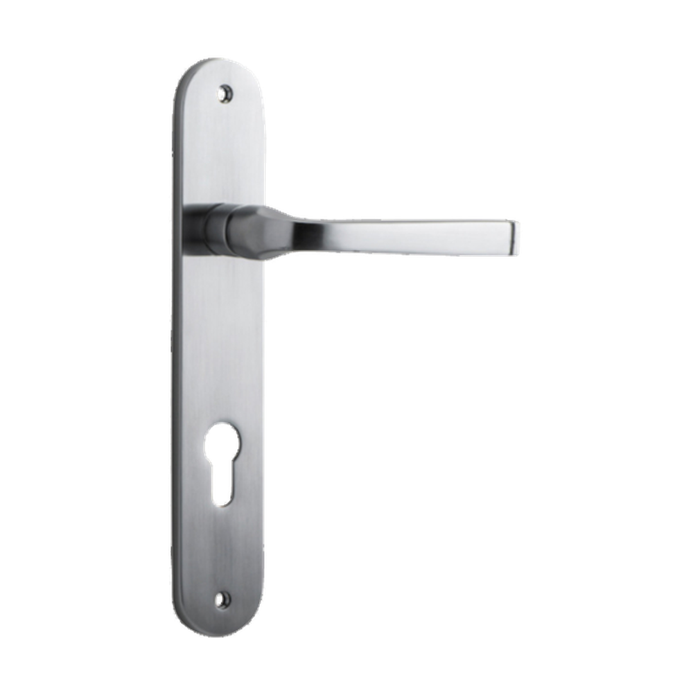 Door Lever Annecy Oval Euro Brushed Chrome CTC85mm H230xW40xP62mm in Brushed Chrome