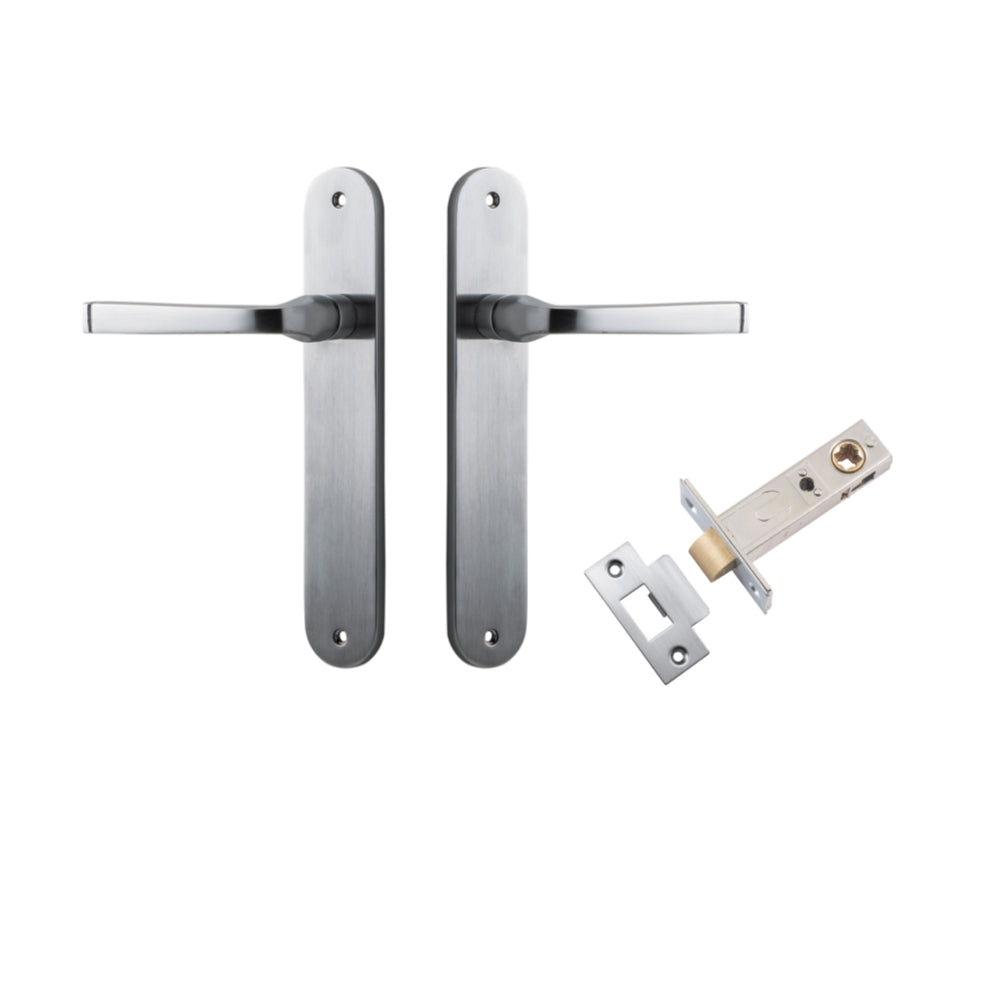 Door Lever Annecy Oval Latch Brushed Chrome H240xW40xP62mm Passage Kit Tube Latch Split Cam 'T' Striker Brushed Chrome Backset 60mm in Brushed Chrome
