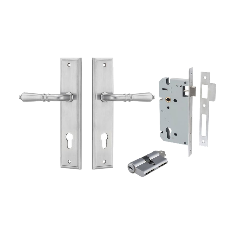 Door Lever Sarlat Stepped Brushed Chrome Key / Key Entrance Kit in Brushed Chrome