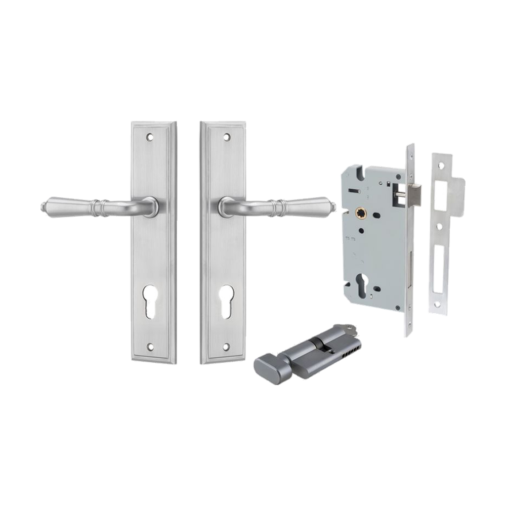 Door Lever Sarlat Stepped Brushed Chrome Key / Thumb Entrance Kit in Brushed Chrome