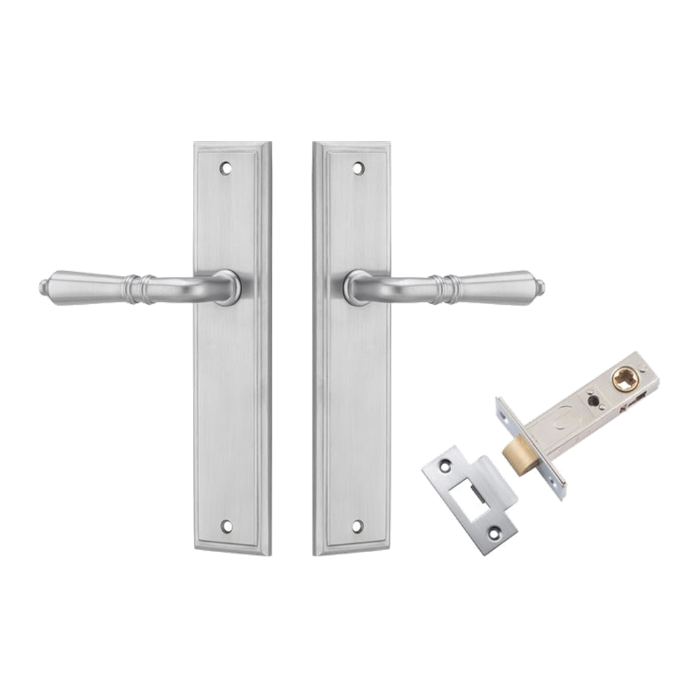 Door Lever Sarlat Stepped Brushed Chrome Passage Kit in Brushed Chrome