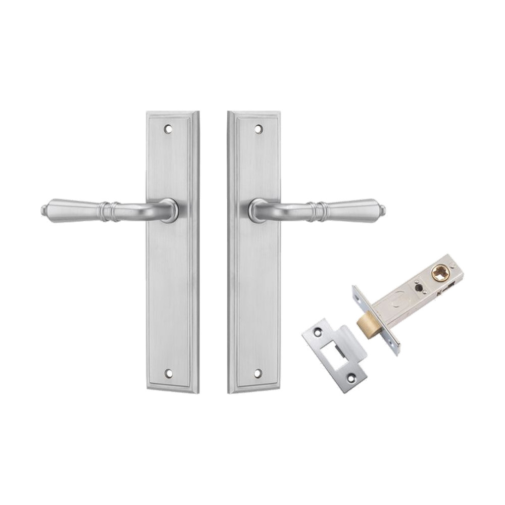 Door Lever Sarlat Stepped Brushed Chrome Passage Kit in Brushed Chrome