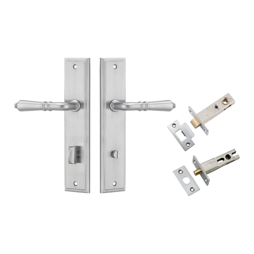 Door Lever Sarlat Stepped Brushed Chrome Privacy Kit in Brushed Chrome