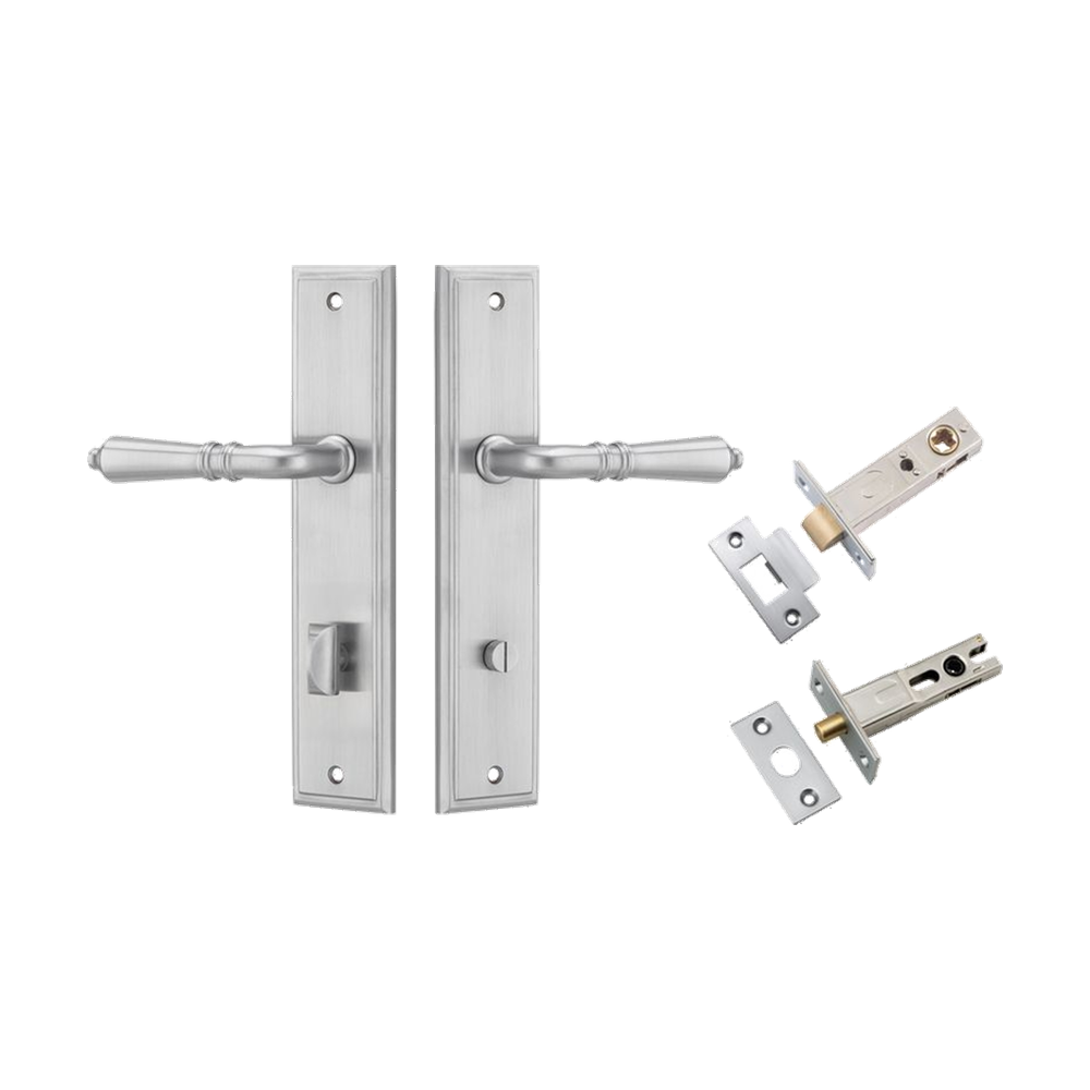 Door Lever Sarlat Stepped Brushed Chrome Privacy Kit in Brushed Chrome