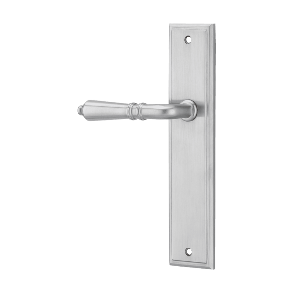 Door Lever Sarlat Stepped Latch Left Hand Fixed Brushed Chrome L111xP56mm BPH237xW50mm in Brushed Chrome