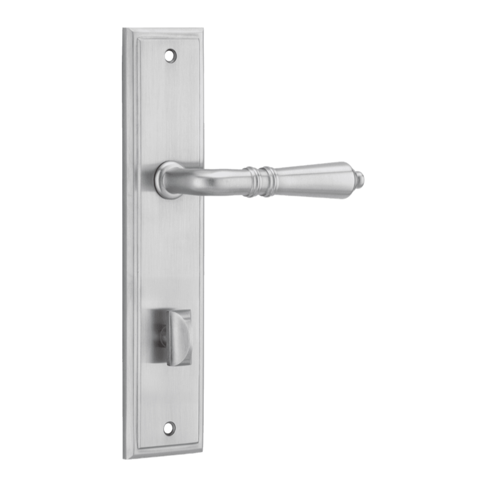 Door Lever Sarlat Stepped Privacy Pair Brushed Chrome CTC85mm L111xP56mm BPH237xW50mm in Brushed Chrome