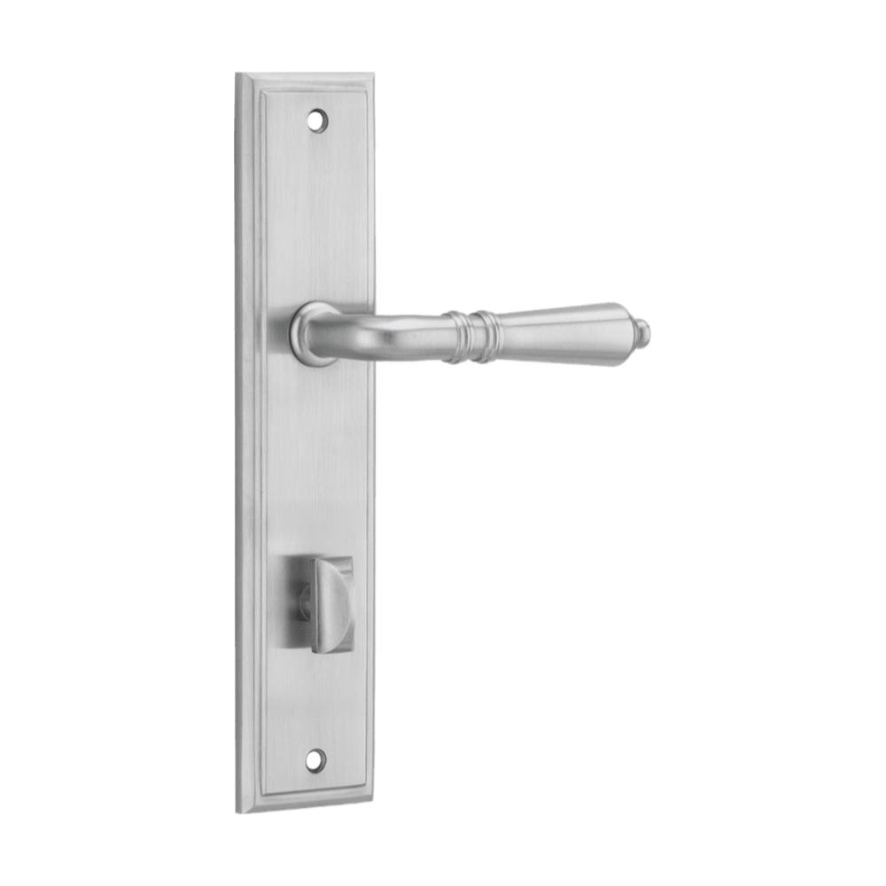 Door Lever Sarlat Stepped Privacy Pair Brushed Chrome CTC85mm L111xP56mm BPH237xW50mm in Brushed Chrome