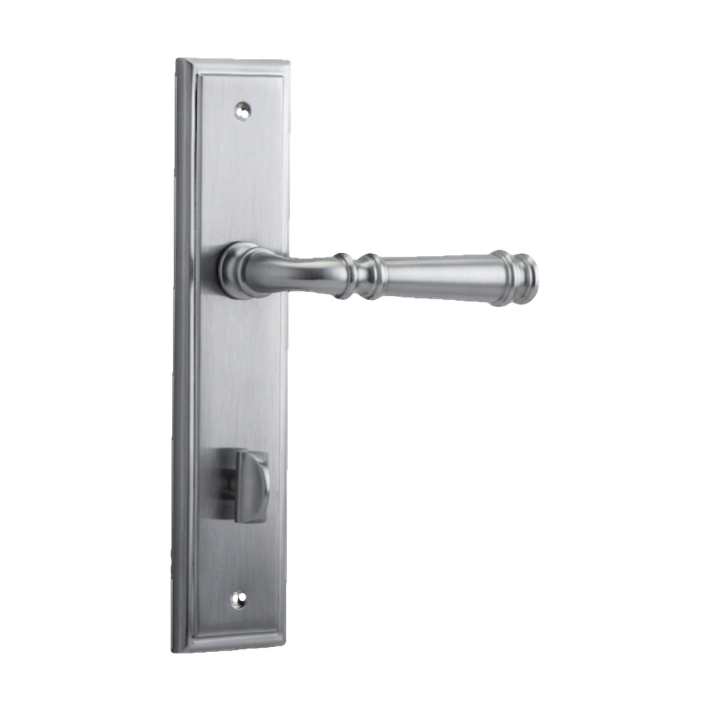 Pair of Iver Verona lever handles on stepped backplates, featuring elegant architectural hardware design.