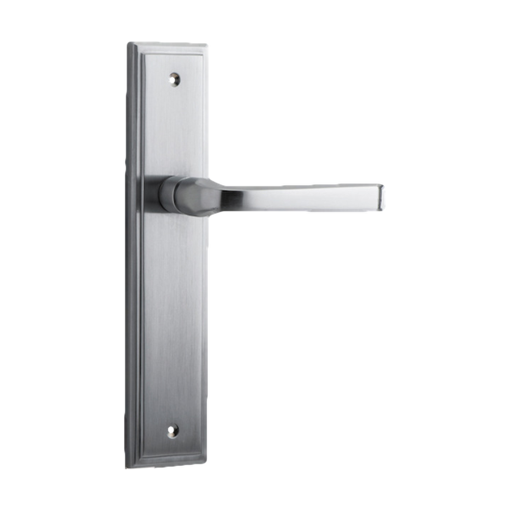 Door Lever Annecy Stepped Latch Brushed Chrome H237xW50xP65mm in Brushed Chrome