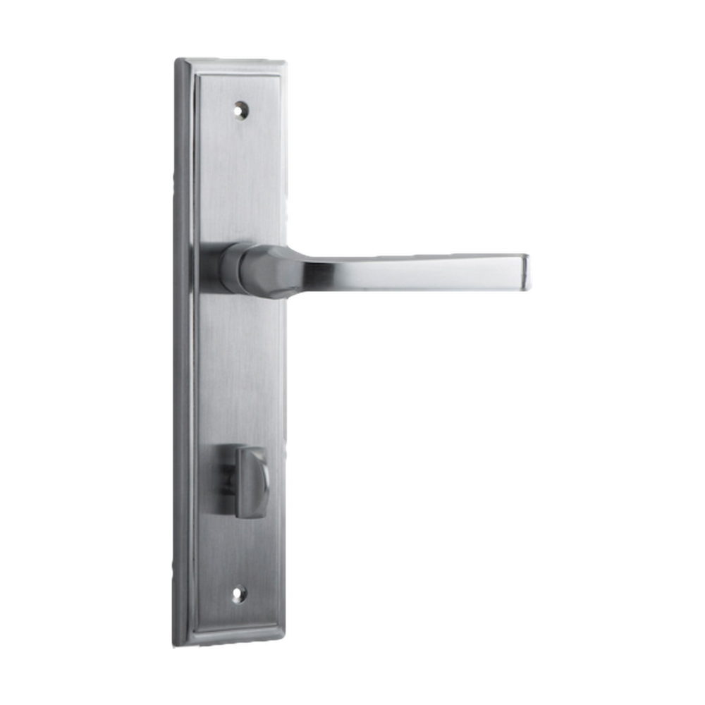 Door Lever Annecy Stepped Privacy Brushed Chrome CTC85mm H237xW50xP65mm in Brushed Chrome
