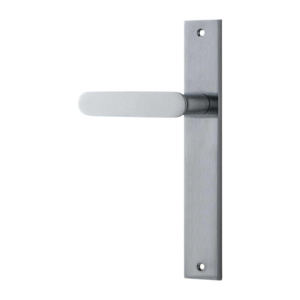 Door Lever Bronte Rectangular Latch Left Hand Fixed Brushed Chrome L117xP53mm BPH240xW38mm in Brushed Chrome