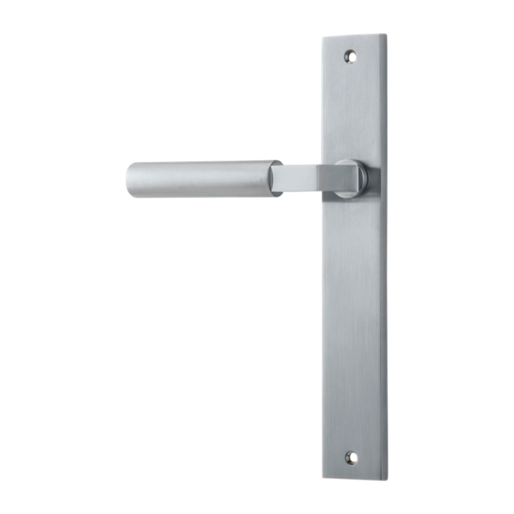 Door Lever Berlin Rectangular Latch Left Hand Fixed Brushed Chrome L120xP57mm BPH240xW38mm in Brushed Chrome