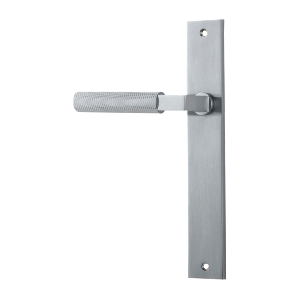 Door Lever Brunswick Rectangular Latch Left Hand Fixed Brushed Chrome L120xP57mm BPH240xW38mm in Brushed Chrome