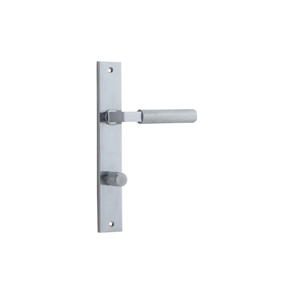 Door Lever Brunswick Rectangular Privacy Brushed Chrome CTC85mm H240xW38xP60mm in Brushed Chrome