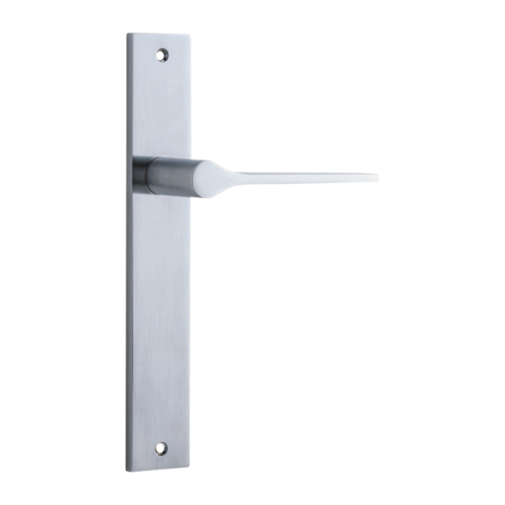 Door Lever Como Rectangular Latch Right Hand Fixed Brushed Chrome L119xP59mm BPH240xW38mm in Brushed Chrome