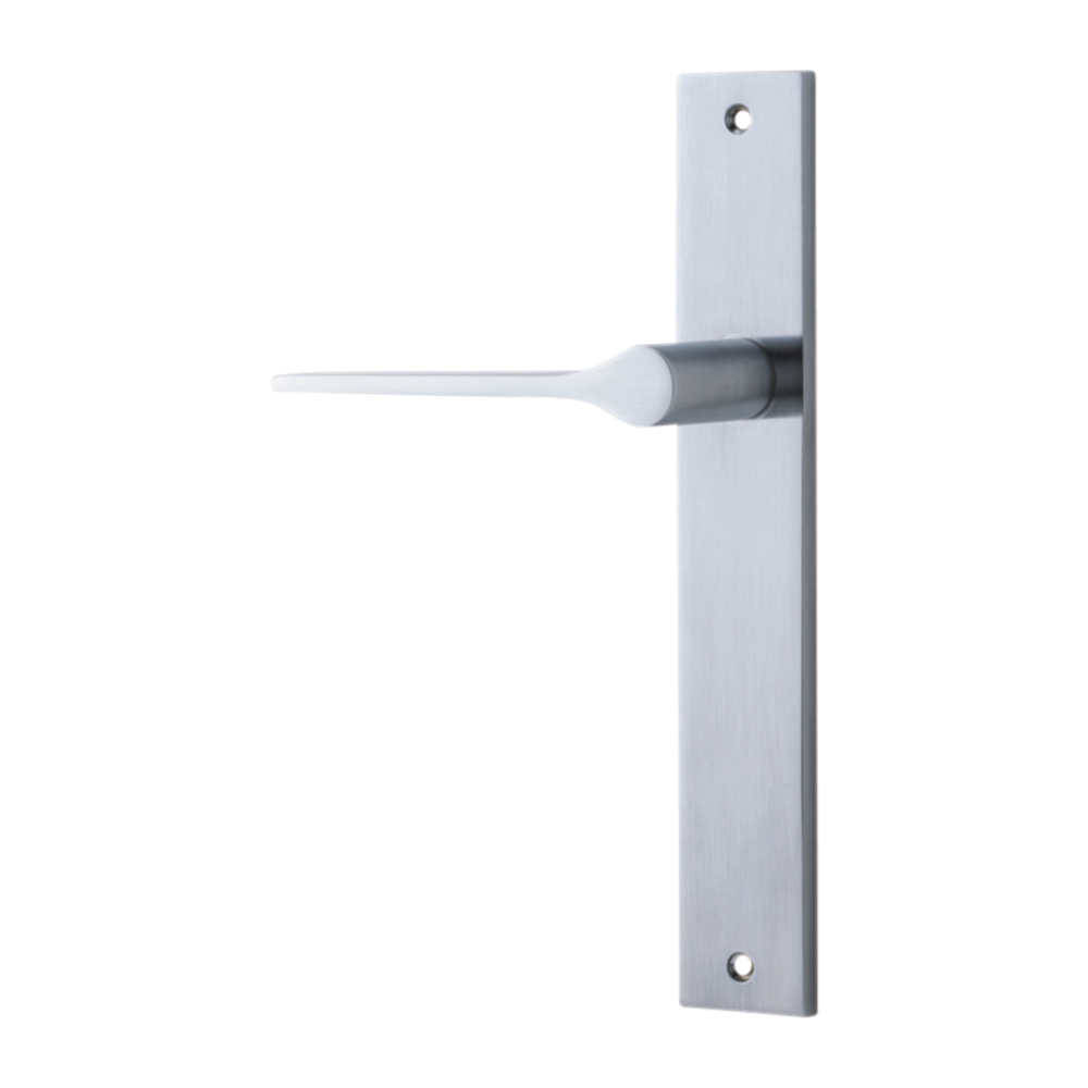 Door Lever Como Rectangular Latch Left Hand Fixed Brushed Chrome L119xP59mm BPH240xW38mm in Brushed Chrome