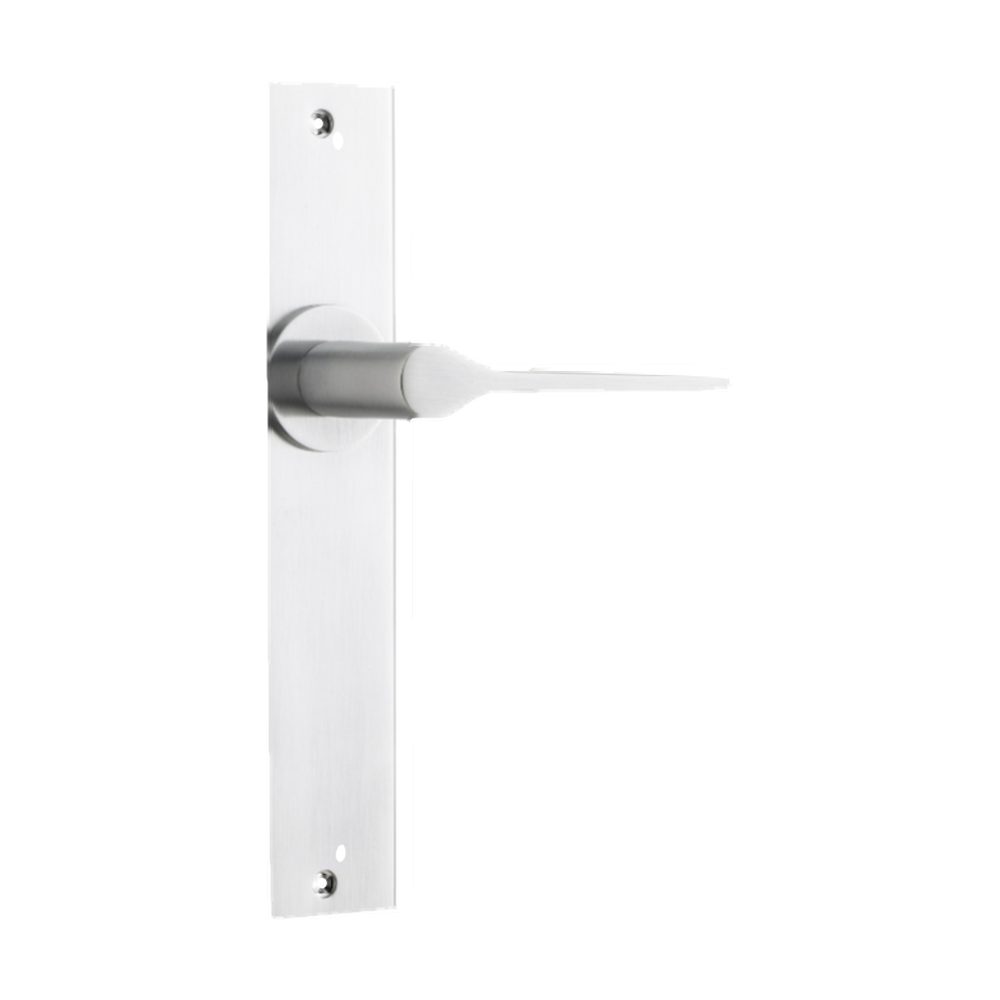 Door Lever Como Chamfered Latch Brushed Chrome H240xW50xP61mm in Brushed Chrome
