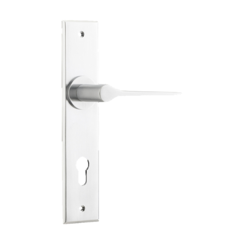 Door Lever Como Chamfered Euro Brushed Chrome H240xW50xP61mm in Brushed Chrome