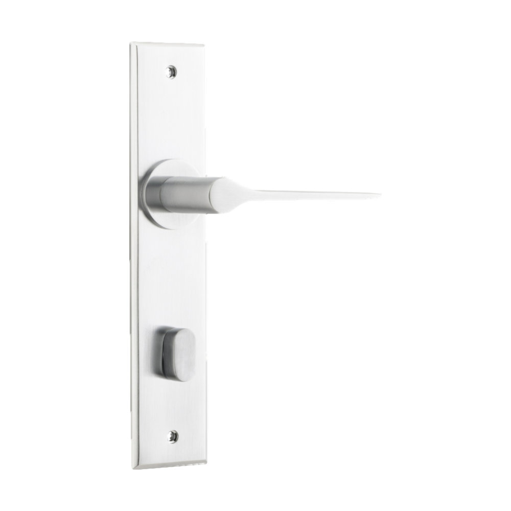 Door Lever Como Chamfered Privacy Brushed Chrome H240xW50xP61mm in Brushed Chrome