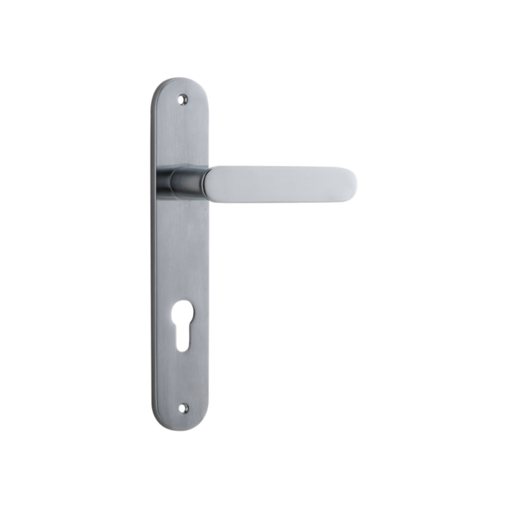 Door Lever Bronte Oval Euro Brushed Chrome CTC85mm H237xW40xP56mm in Brushed Chrome