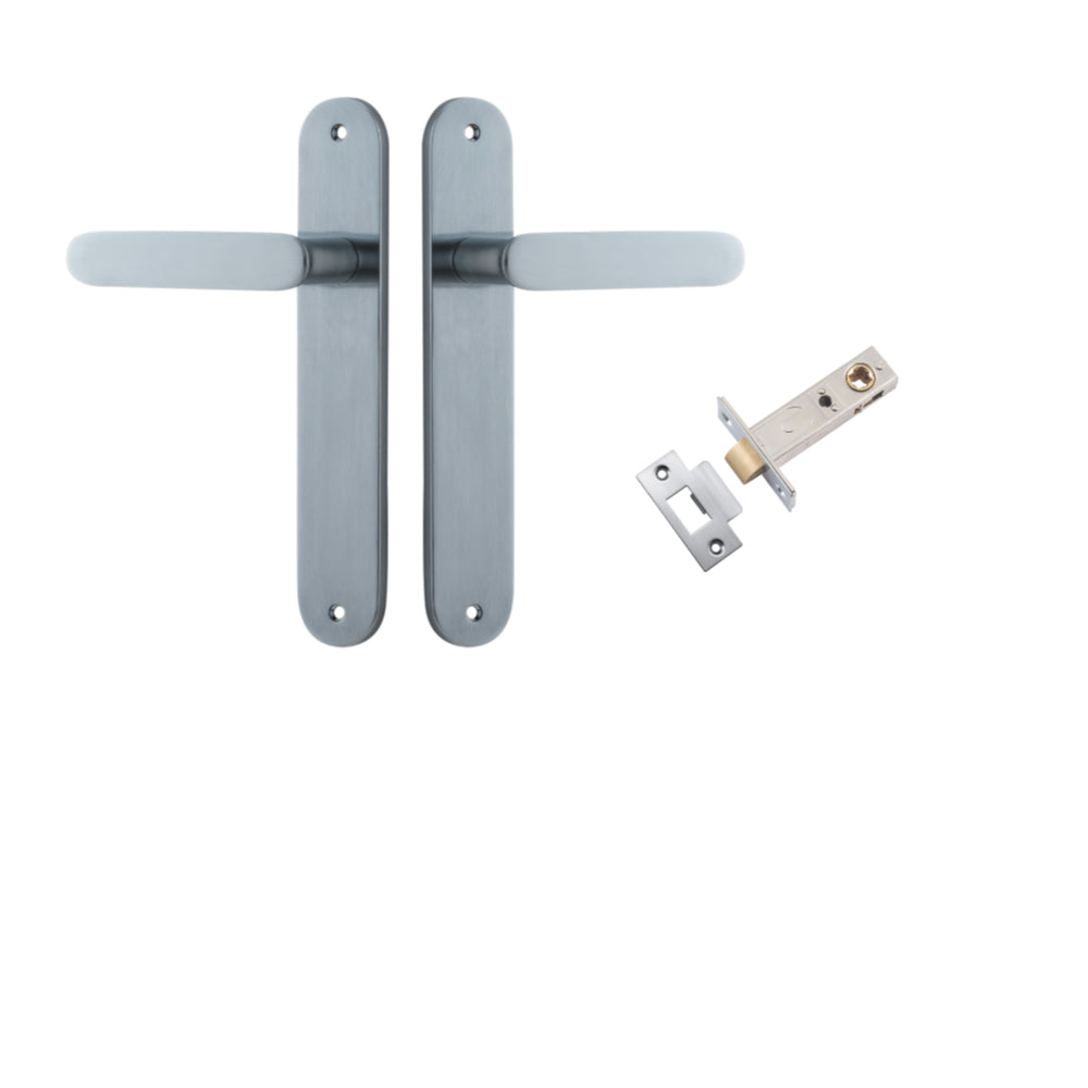 Door Lever Bronte Oval Brushed Chrome L117xP53mm BPH240xW40mm Passage Kit Tube Latch Split Cam 'T' Striker Brushed Chrome Backset 60mm in Brushed Chrome