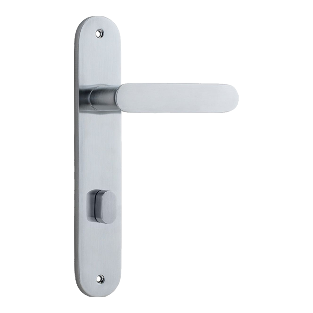 Door Lever Bronte Oval Privacy Brushed Chrome CTC85mm H237xW40xP56mm in Brushed Chrome