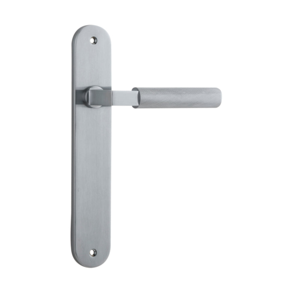Door Lever Brunswick Oval Latch Brushed Chrome H237xW40xP60mm in Brushed Chrome