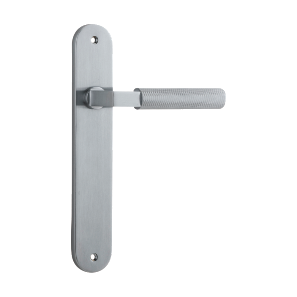 Door Lever Brunswick Oval Latch Brushed Chrome H237xW40xP60mm in Brushed Chrome