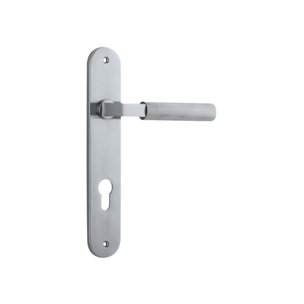 Door Lever Brunswick Oval Euro Brushed Chrome CTC85mm H237xW40xP60mm in Brushed Chrome