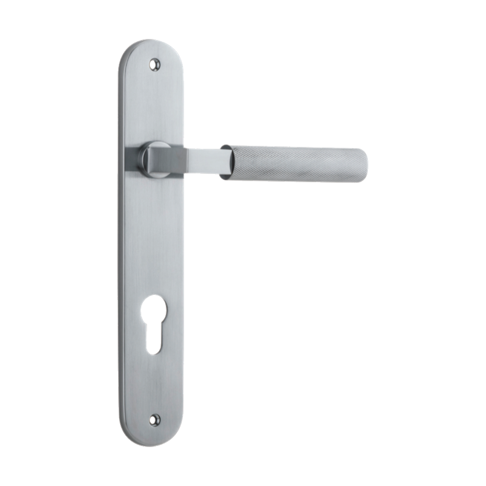 Door Lever Brunswick Oval Euro Brushed Chrome CTC85mm H237xW40xP60mm in Brushed Chrome